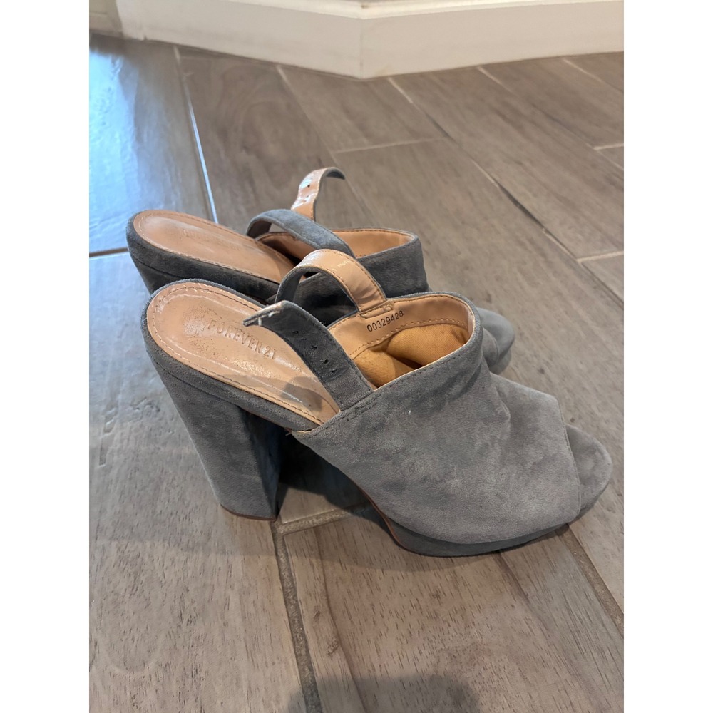 Forever 21 Womens Grey Faux Suede Block Heel Platform Slingback Sandals Size 10